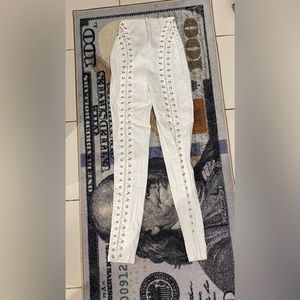 White laced up pants